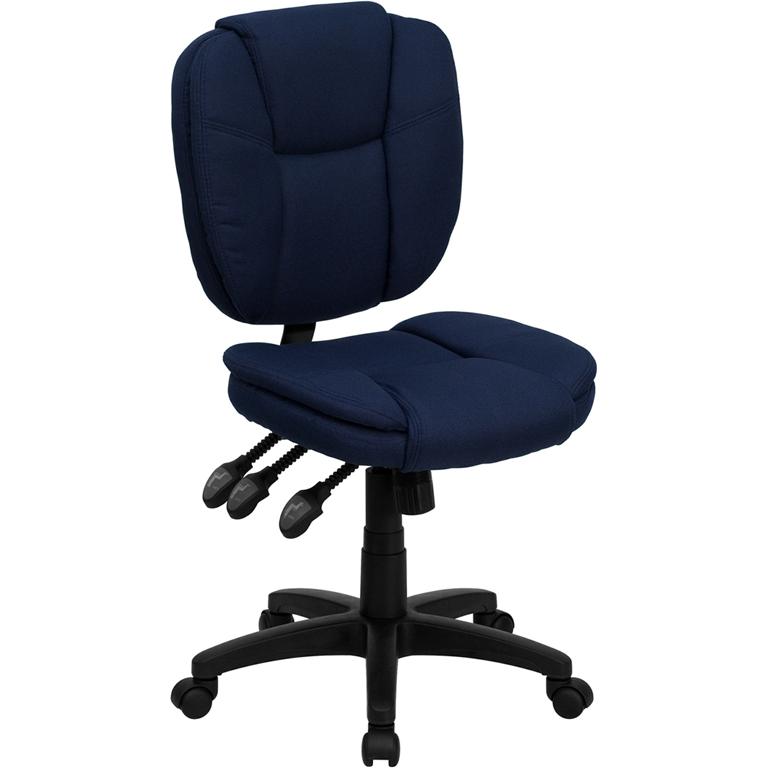 Mid-Back Navy Blue Fabric Multifunction Swivel Ergonomic Task Office Chair with Pillow Top Cushioning. The main picture.