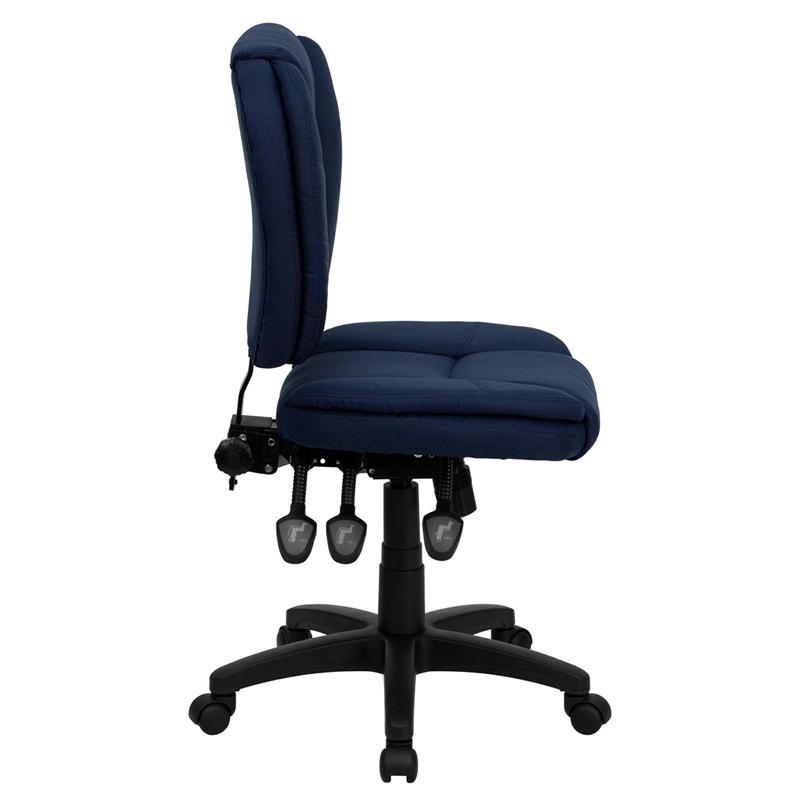Mid-Back Navy Blue Fabric Multifunction Swivel Ergonomic Task Office Chair with Pillow Top Cushioning. Picture 2
