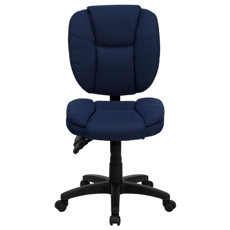 Mid-Back Navy Blue Fabric Multifunction Swivel Ergonomic Task Office Chair with Pillow Top Cushioning. Picture 4