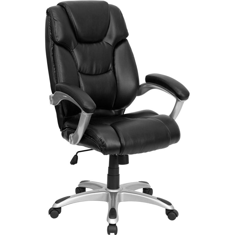 High Back Black Layered Upholstered Executive Swivel Office Chair. Picture 1