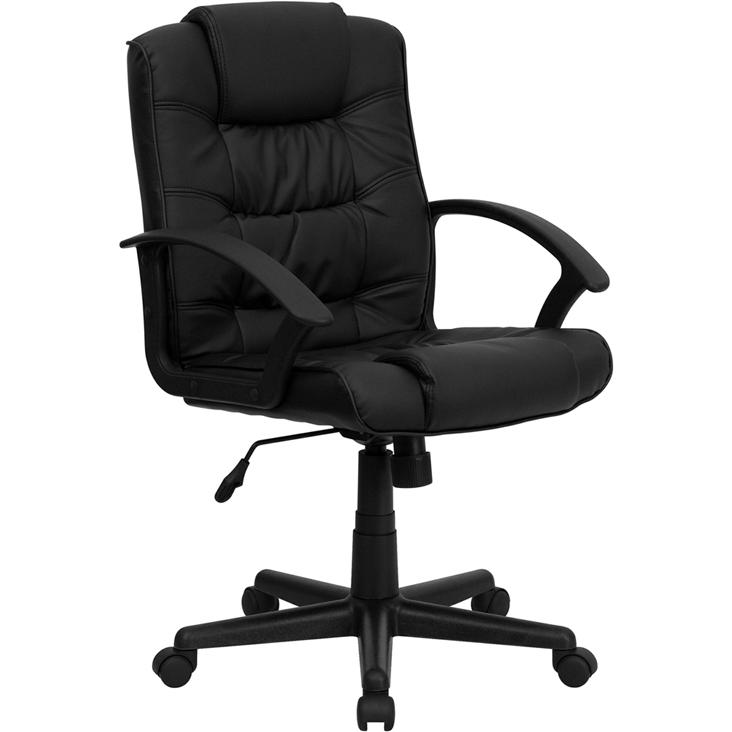 Mid-Back Black LeatherSoft Swivel Task Office Chair with Arms. Picture 1