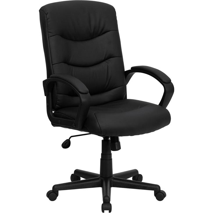 Mid-Back Black LeatherSoft Executive Swivel Office Chair with Three Line Horizontal Stitch Back and Arms. Picture 1