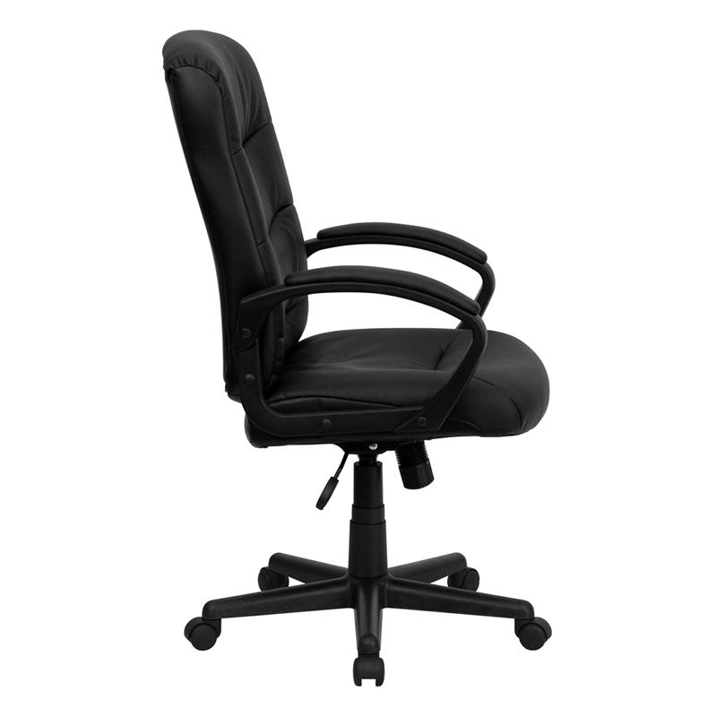 Mid-Back Black LeatherSoft Executive Swivel Office Chair with Three Line Horizontal Stitch Back and Arms. Picture 2