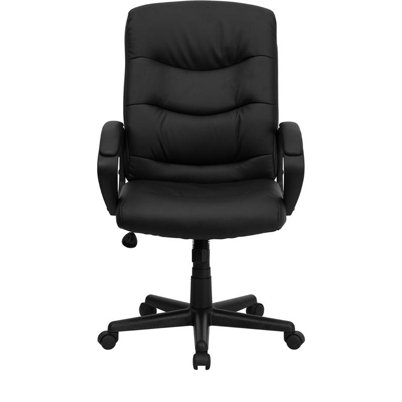 Mid-Back Black LeatherSoft Executive Swivel Office Chair with Three Line Horizontal Stitch Back and Arms. Picture 4