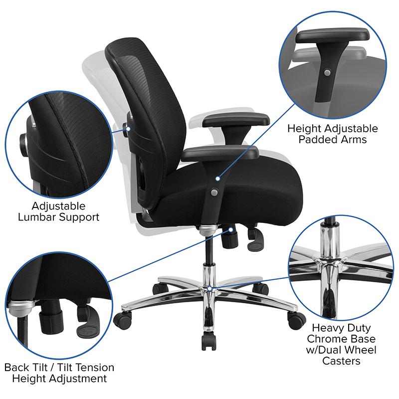 HERCULES Series 24/7 Intensive Use Big & Tall 500 lb. Rated Black Mesh Executive Ergonomic Office Chair with Ratchet Back. Picture 5