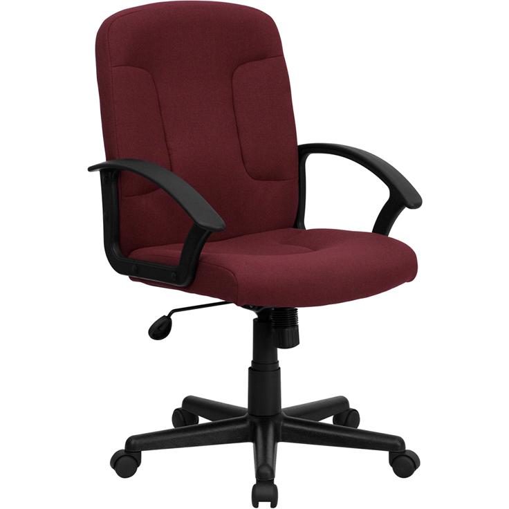 Mid-Back Burgundy Fabric Executive Swivel Office Chair with Nylon Arms. Picture 1