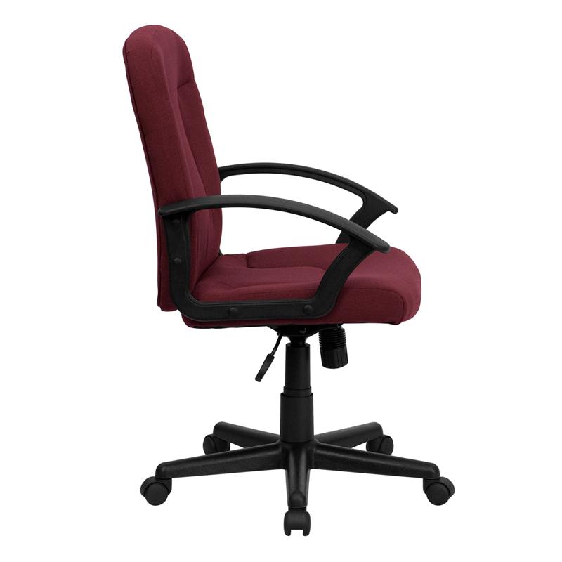 Mid-Back Burgundy Fabric Executive Swivel Office Chair with Nylon Arms. Picture 2
