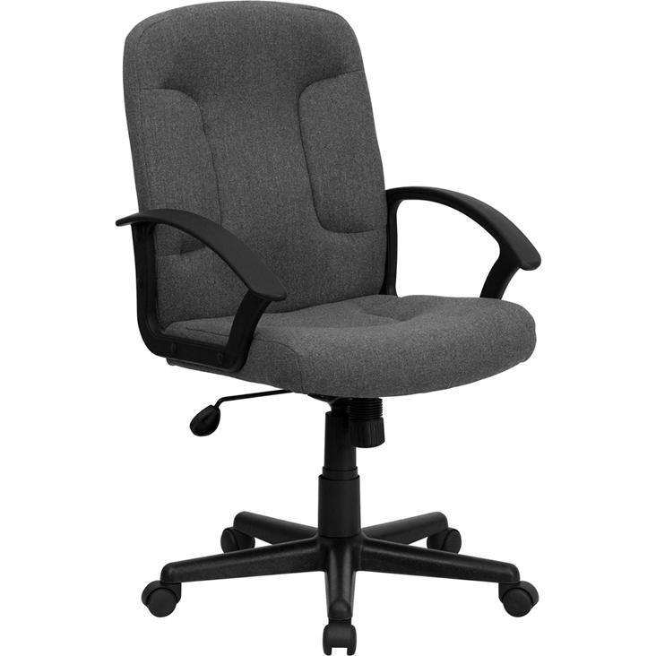 Mid-Back Gray Fabric Executive Swivel Office Chair with Nylon Arms. Picture 1