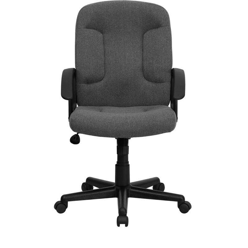 Mid-Back Gray Fabric Executive Swivel Office Chair with Nylon Arms. Picture 4