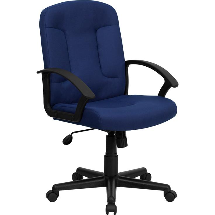 Mid-Back Navy Fabric Executive Swivel Office Chair with Nylon Arms. Picture 1