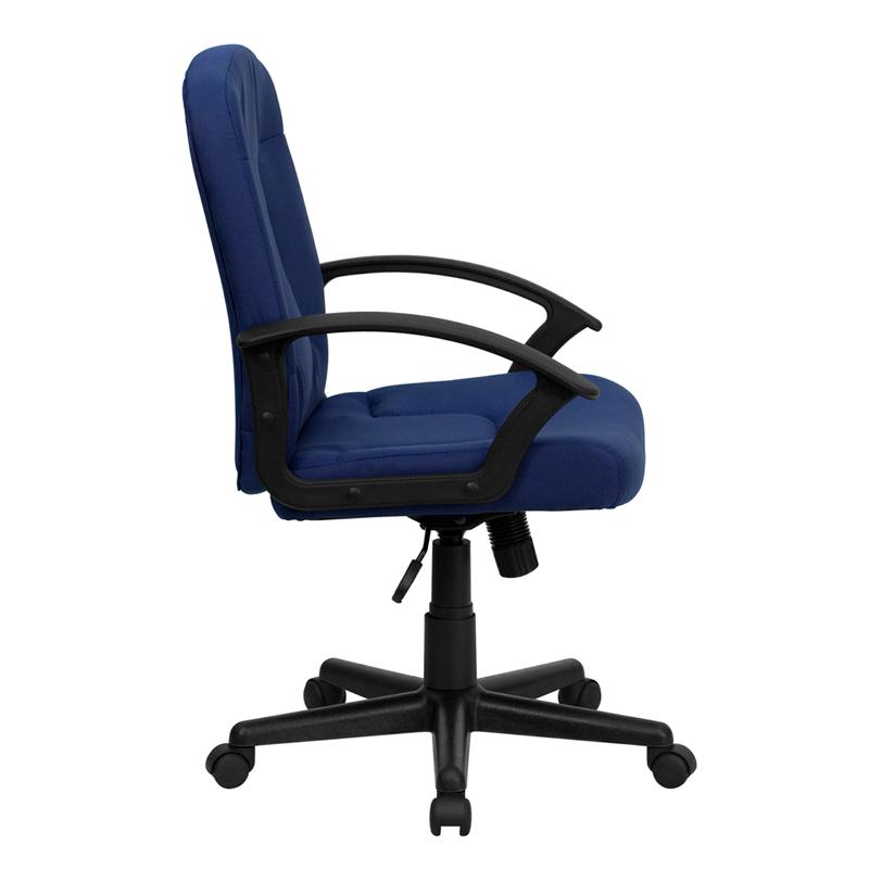 Mid-Back Navy Fabric Executive Swivel Office Chair with Nylon Arms. Picture 2