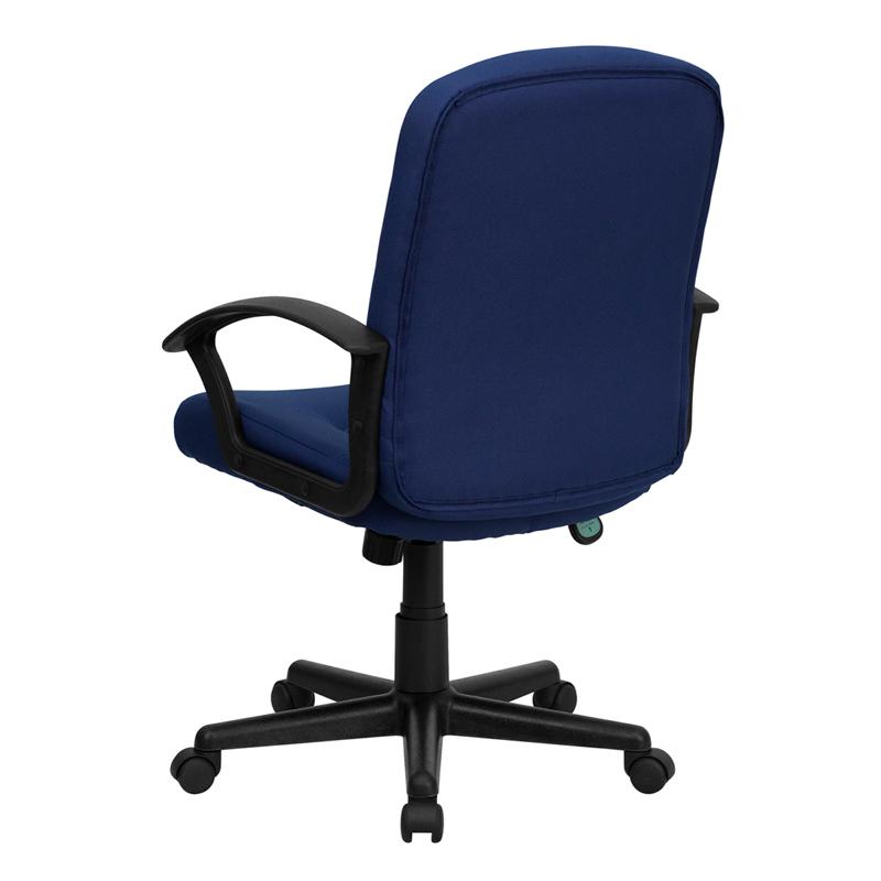 Mid-Back Navy Fabric Executive Swivel Office Chair with Nylon Arms. Picture 3