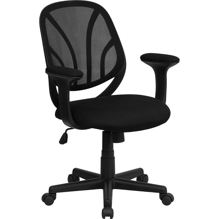 Y-GO Office Chair™ Mid-Back Black Mesh Swivel Task Office Chair with Arms. The main picture.
