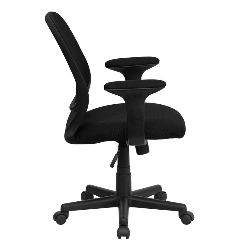 Y-GO Office Chair™ Mid-Back Black Mesh Swivel Task Office Chair with Arms. Picture 2