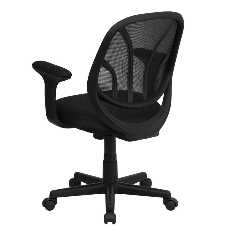 Y-GO Office Chair™ Mid-Back Black Mesh Swivel Task Office Chair with Arms. Picture 3