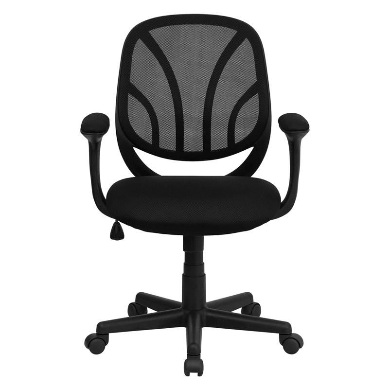 Y-GO Office Chair™ Mid-Back Black Mesh Swivel Task Office Chair with Arms. Picture 4