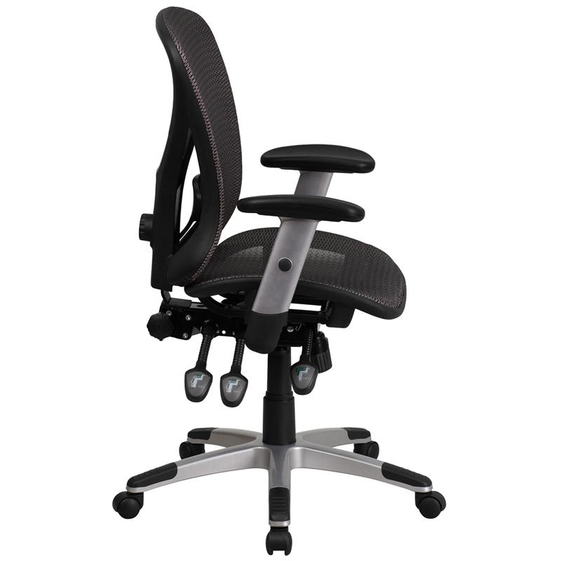 Mid-Back Transparent Gray Mesh Multifunction Executive Swivel Ergonomic Office Chair with Adjustable Arms. Picture 2