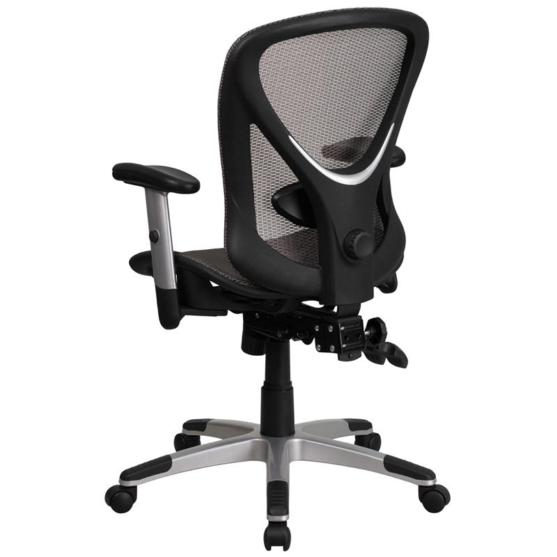 Mid-Back Transparent Gray Mesh Multifunction Executive Swivel Ergonomic Office Chair with Adjustable Arms. Picture 3