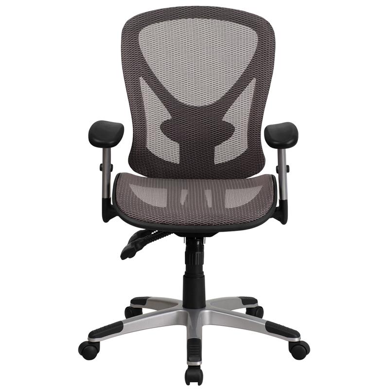 Mid-Back Transparent Gray Mesh Multifunction Executive Swivel Ergonomic Office Chair with Adjustable Arms. Picture 4