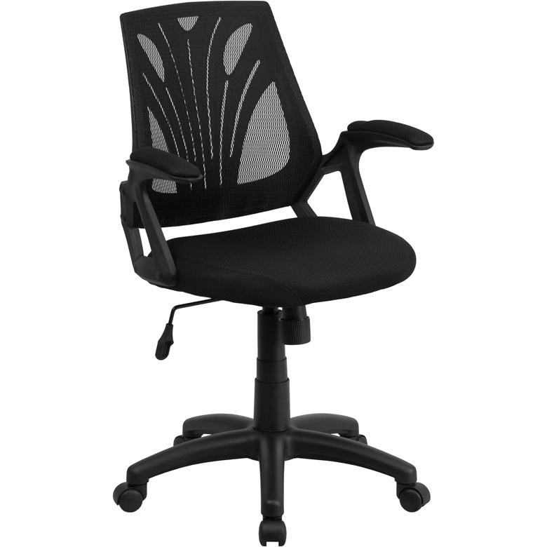 Mid-Back Designer Black Mesh Swivel Task Office Chair with Open Arms. Picture 1