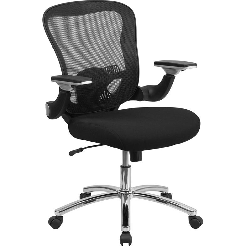 Mid-Back Black Mesh Executive Swivel Ergonomic Office Chair with Height Adjustable Flip-Up Arms. The main picture.