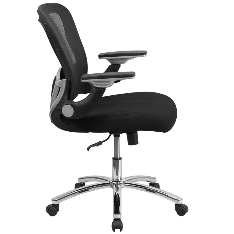 Mid-Back Black Mesh Executive Swivel Ergonomic Office Chair with Height Adjustable Flip-Up Arms. Picture 2