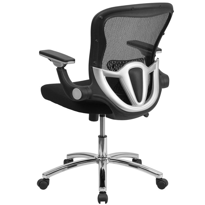 Mid-Back Black Mesh Executive Swivel Ergonomic Office Chair with Height Adjustable Flip-Up Arms. Picture 3