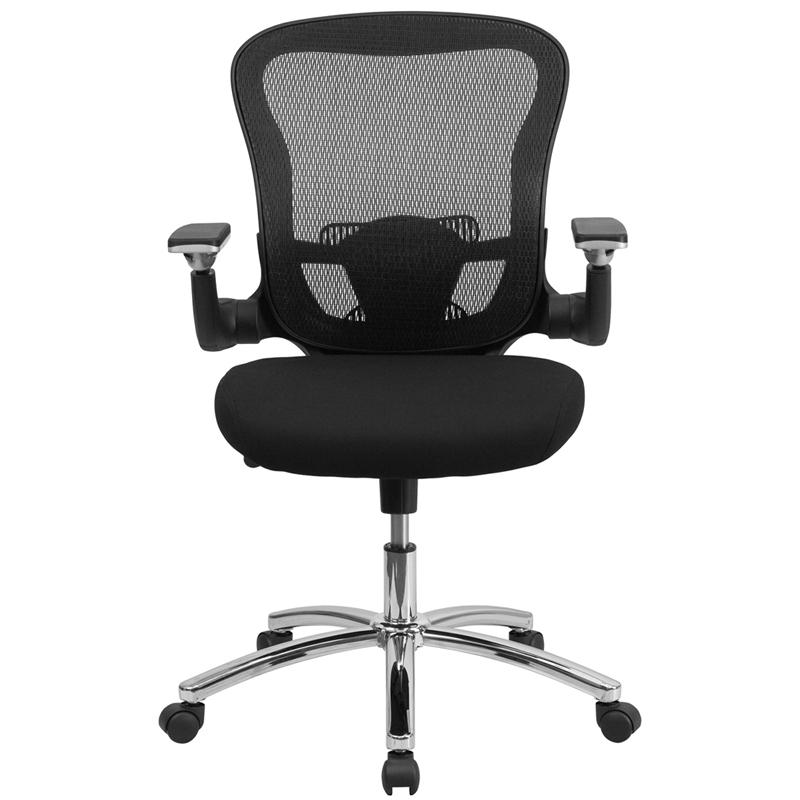 Mid-Back Black Mesh Executive Swivel Ergonomic Office Chair with Height Adjustable Flip-Up Arms. Picture 4
