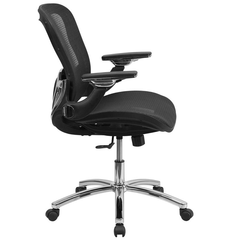 Mid-Back Transparent Black Mesh Executive Swivel Ergonomic Office Chair with Synchro-Tilt & Height Adjustable Flip-Up Arms. Picture 2