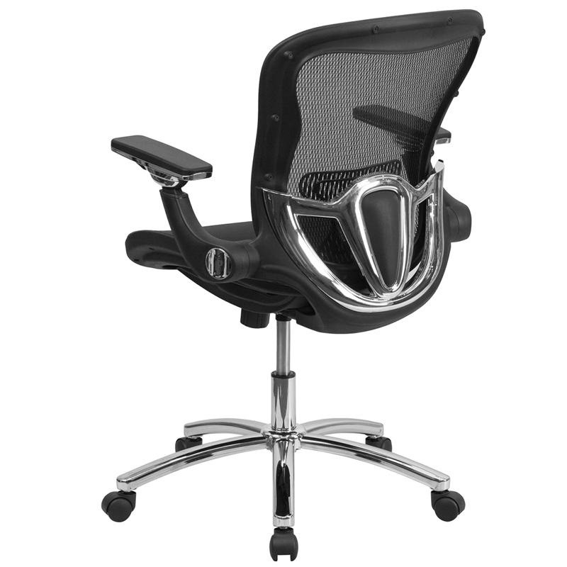 Mid-Back Transparent Black Mesh Executive Swivel Ergonomic Office Chair with Synchro-Tilt & Height Adjustable Flip-Up Arms. Picture 3