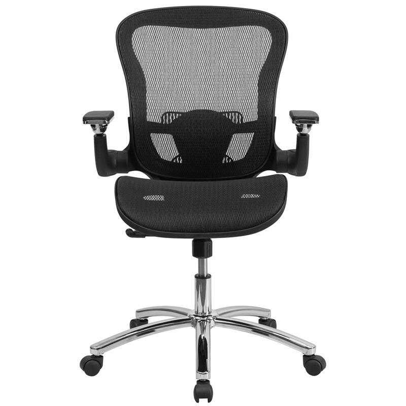 Mid-Back Transparent Black Mesh Executive Swivel Ergonomic Office Chair with Synchro-Tilt & Height Adjustable Flip-Up Arms. Picture 4