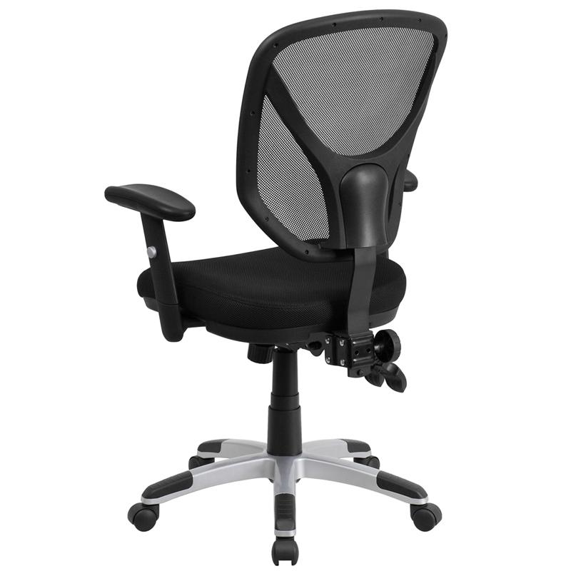Mid-Back Black Mesh Multifunction Swivel Task Office Chair with Adjustable Arms. Picture 3