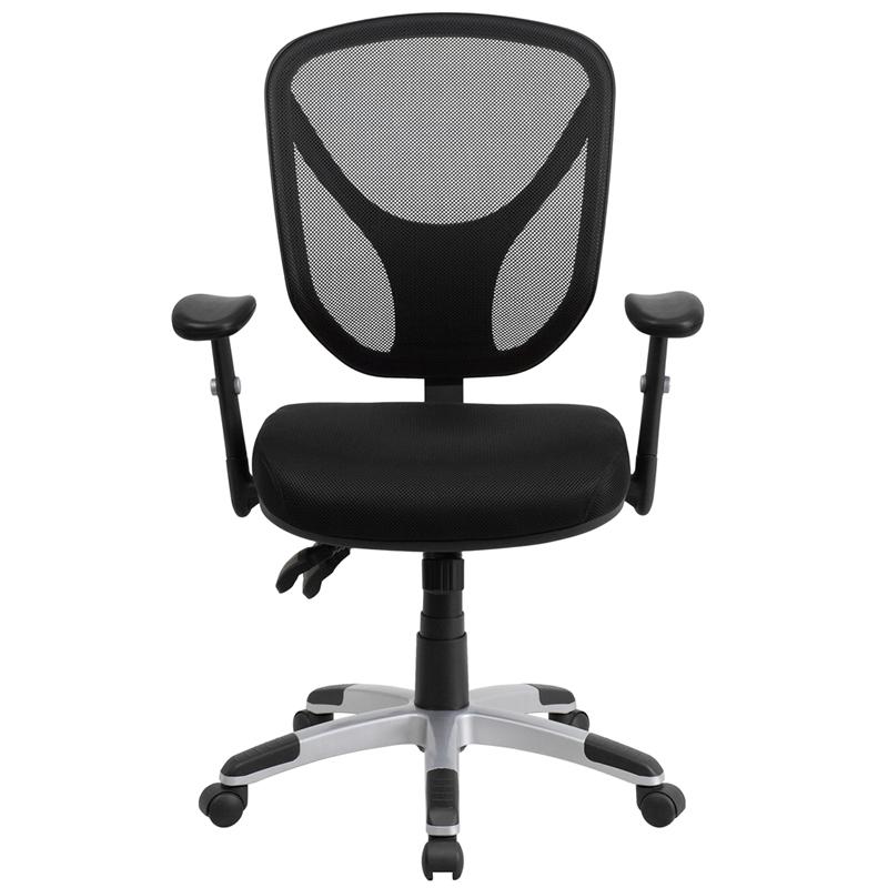 Mid-Back Black Mesh Multifunction Swivel Ergonomic Task Office Chair with Adjustable Arms. Picture 4