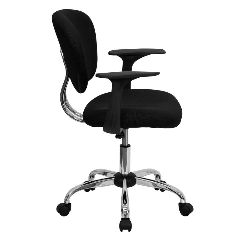 Mid-Back Black Mesh Padded Swivel Task Office Chair with Chrome Base and Arms. Picture 2