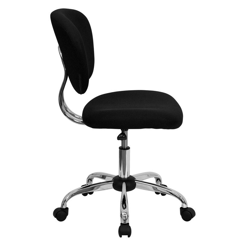 Mid-Back Black Mesh Padded Swivel Task Office Chair with Chrome Base. Picture 2