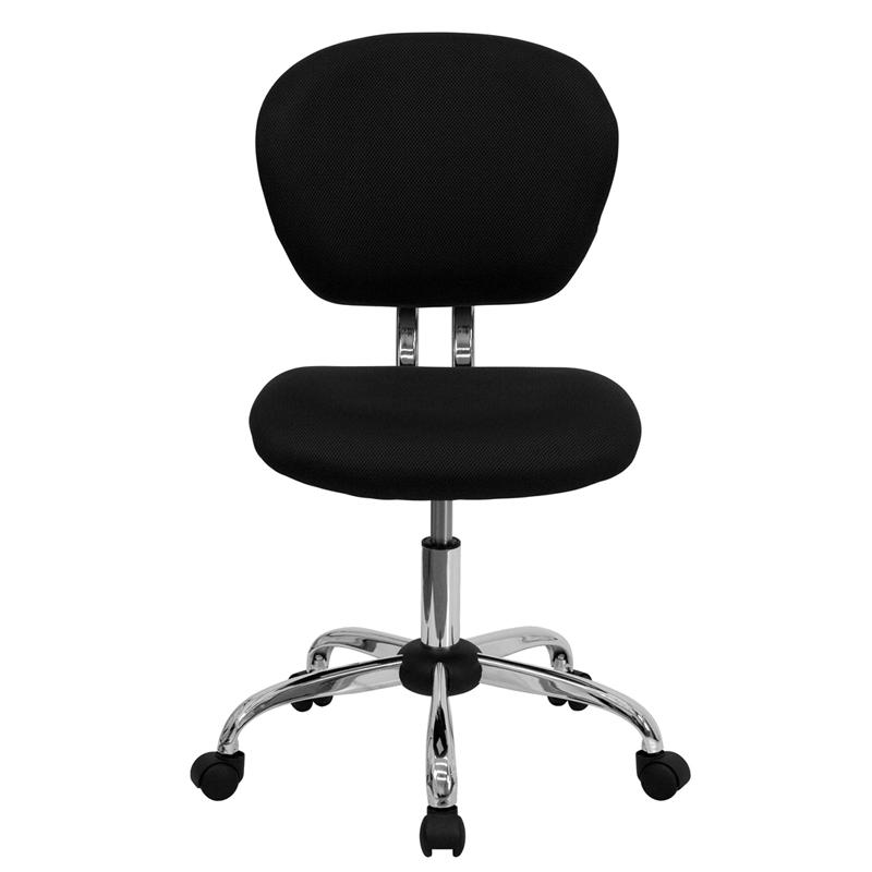 Mid-Back Black Mesh Padded Swivel Task Office Chair with Chrome Base. Picture 4