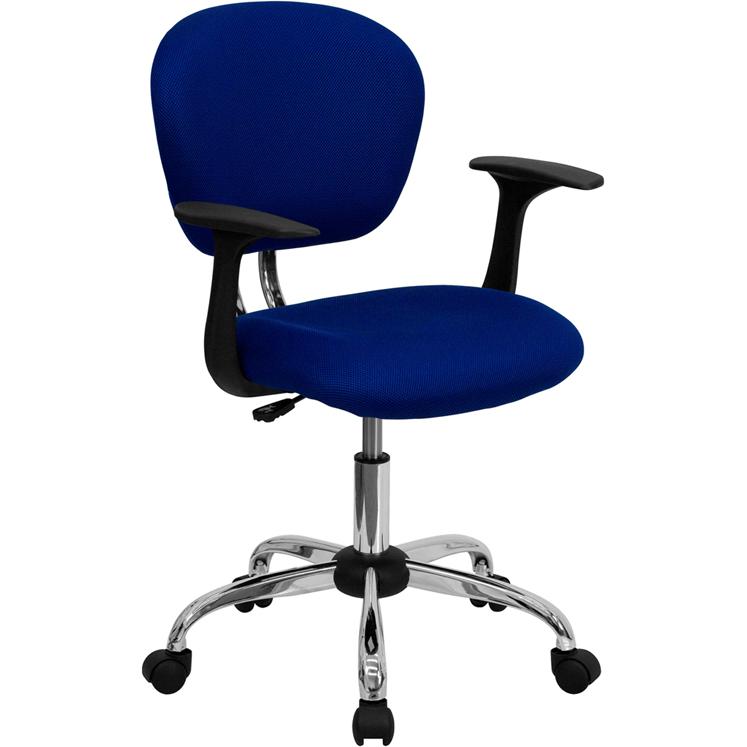 Mid-Back Blue Mesh Padded Swivel Task Office Chair with Chrome Base and Arms. Picture 1