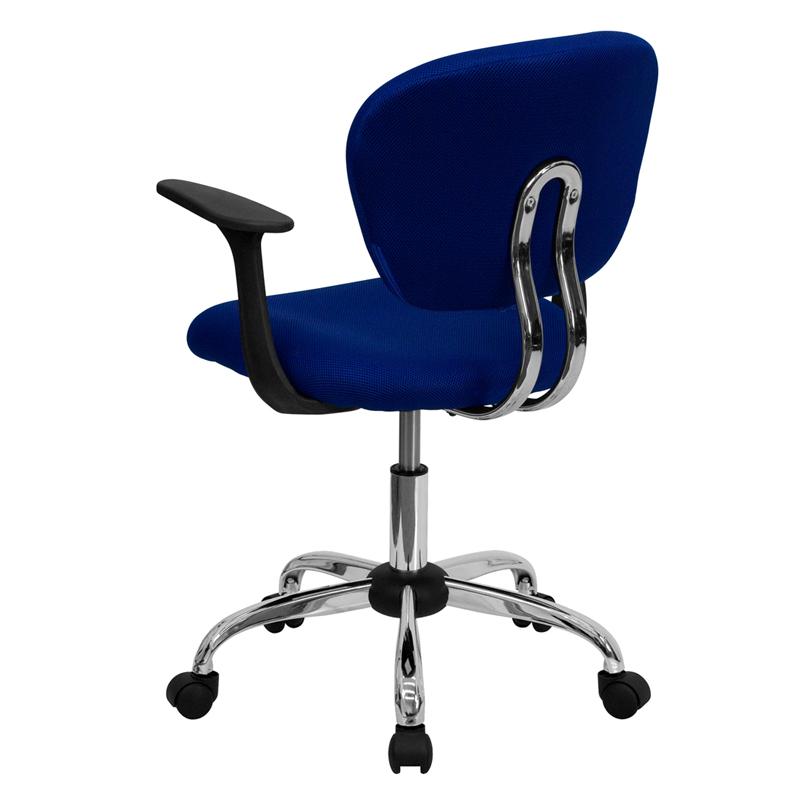 Mid-Back Blue Mesh Padded Swivel Task Office Chair with Chrome Base and Arms. Picture 3