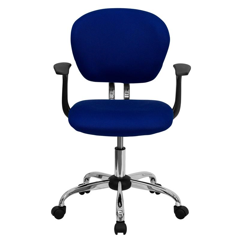 Mid-Back Blue Mesh Padded Swivel Task Office Chair with Chrome Base and Arms. Picture 4