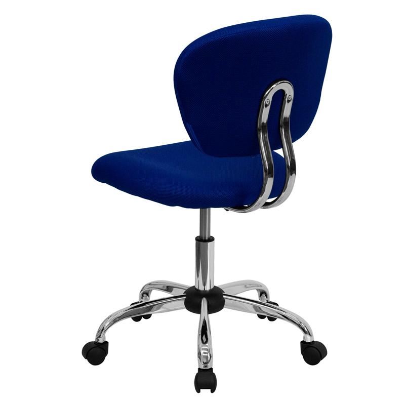Mid-Back Blue Mesh Padded Swivel Task Office Chair with Chrome Base. Picture 3