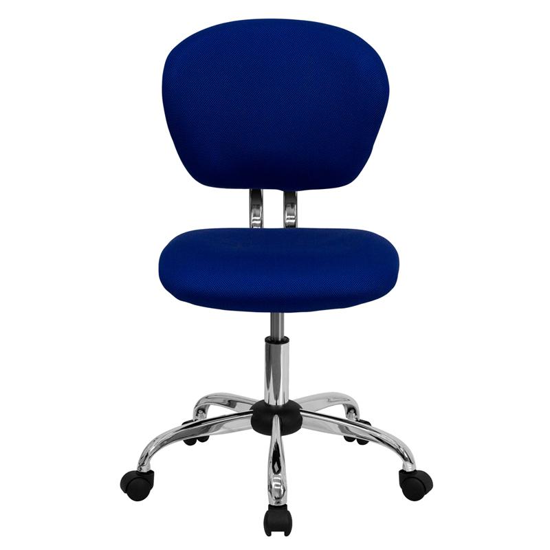 Mid-Back Blue Mesh Padded Swivel Task Office Chair with Chrome Base. Picture 4