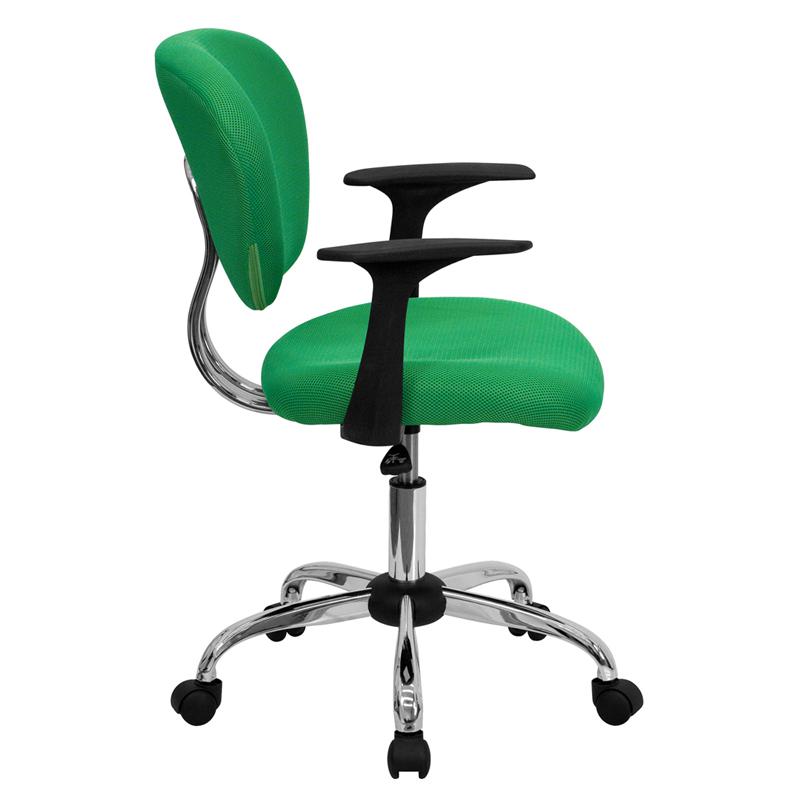 Mid-Back Bright Green Mesh Padded Swivel Task Office Chair with Chrome Base and Arms. Picture 2