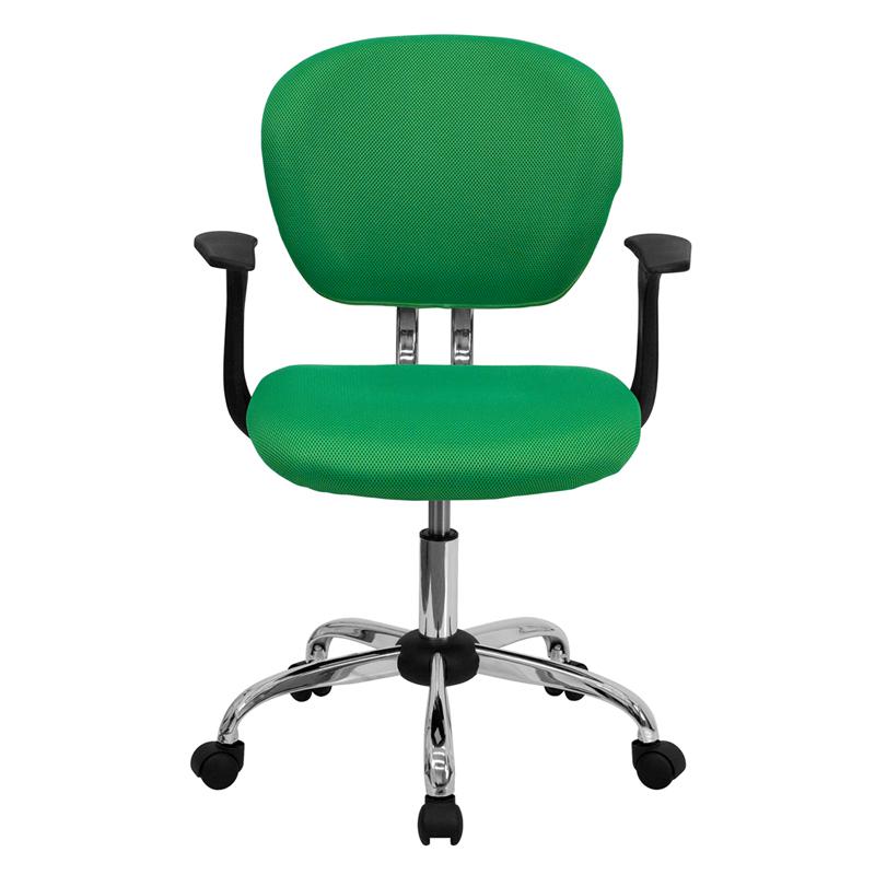 Mid-Back Bright Green Mesh Padded Swivel Task Office Chair with Chrome Base and Arms. Picture 4