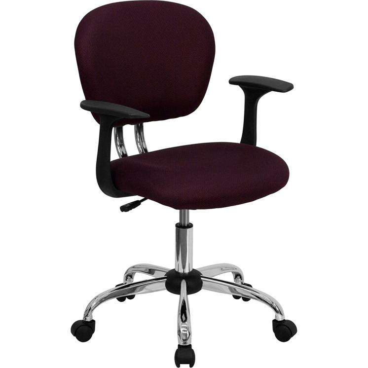 Mid-Back Burgundy Mesh Padded Swivel Task Office Chair with Chrome Base and Arms. Picture 1