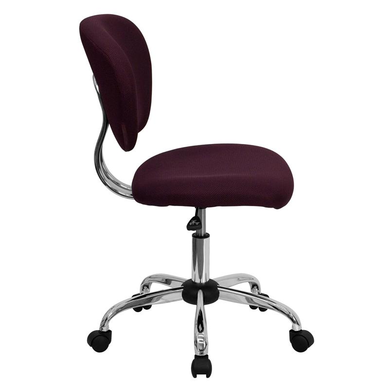Mid-Back Burgundy Mesh Padded Swivel Task Office Chair with Chrome Base. Picture 2