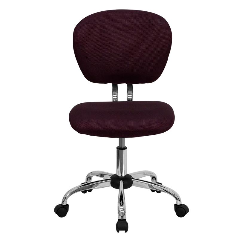 Mid-Back Burgundy Mesh Padded Swivel Task Office Chair with Chrome Base. Picture 4
