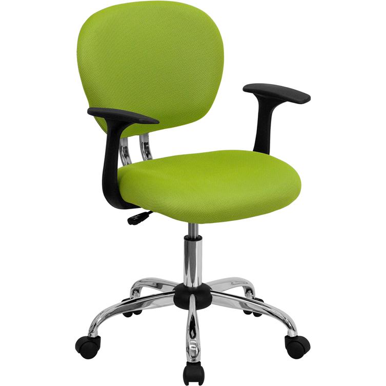 Mid-Back Apple Green Mesh Padded Swivel Task Office Chair with Chrome Base and Arms. Picture 1