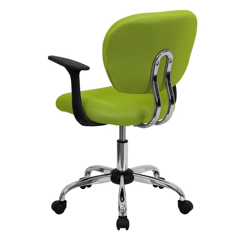 Mid-Back Apple Green Mesh Padded Swivel Task Office Chair with Chrome Base and Arms. Picture 3