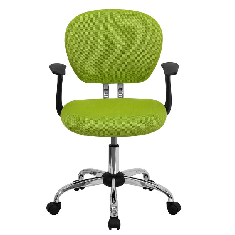 Mid-Back Apple Green Mesh Padded Swivel Task Office Chair with Chrome Base and Arms. Picture 4