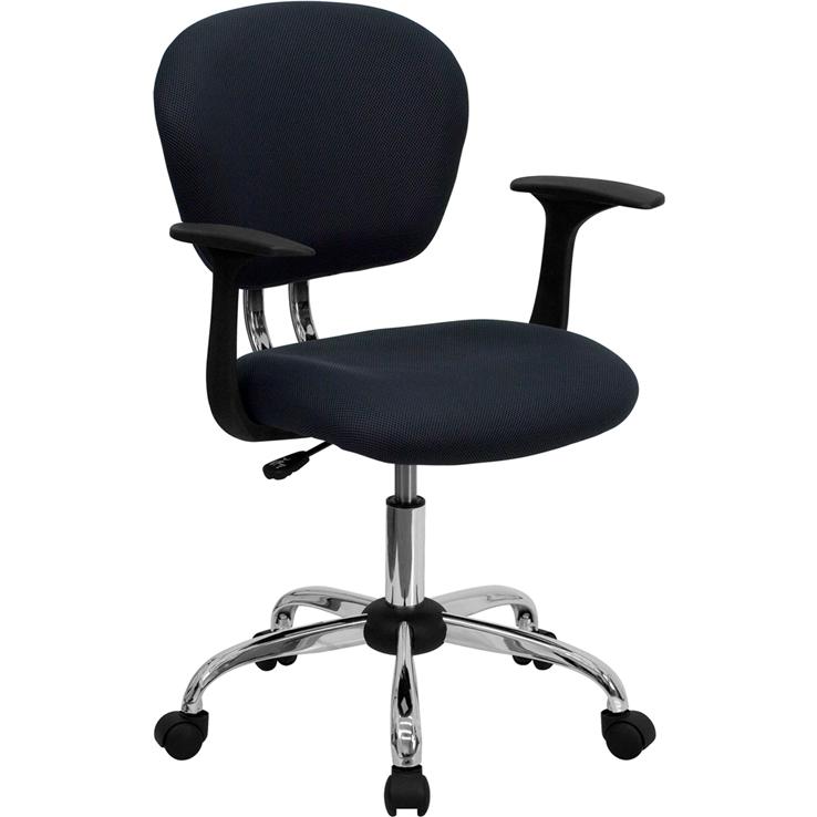 Mid-Back Gray Mesh Padded Swivel Task Office Chair with Chrome Base and Arms. Picture 1